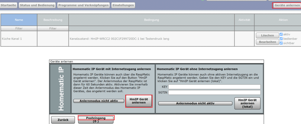 Wandschalter Homatic IP Einrichtung